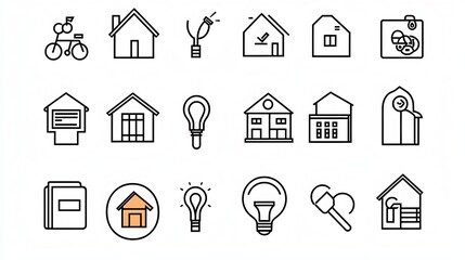 Aufkleber - Detailed Collection of Outline Icons Featuring Real Estate and Home Loan Concepts Such as Mortgage Finance Property and Investment on a White Background
