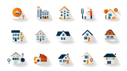 Aufkleber - featuring a set of line web icons for real estate including property purchase sale mortgage finance and other related concepts  The design showcases a modern