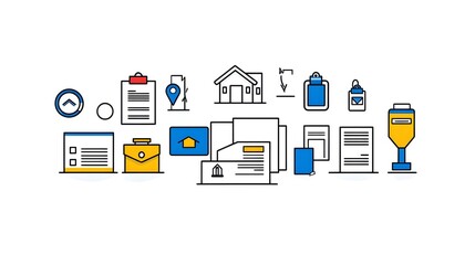 Aufkleber - Set of Modern Minimalist Icons for Real Estate and Property Transactions Including Mortgage Approval Property Documents and Other Web Design Elements