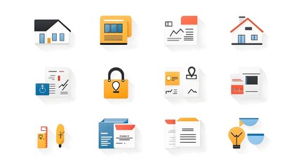 Leinwandbilder - Minimalist Icons for Real Estate Web Applications Featuring Symbols for Mortgage Approval Property Documents Contracts and Other Housing Related Concepts  Clean Modern