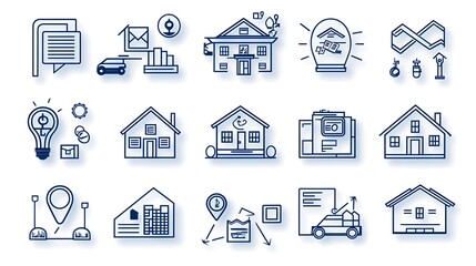 Aufkleber - Comprehensive Collection of Home Loan and Real Estate Icons Depicting Banking Contract and Mortgage Symbols for Financial and Property Management Concepts