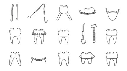Poster - Collection of 24 dental outline icons featuring a variety of teeth cleaning tools braces and dental implants on a clean white background  This set of is perfect for medical healthcare