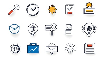 Fototapete - Outline style icons visualizing various aspects of customer experience such as testimonial collection satisfaction level ratings