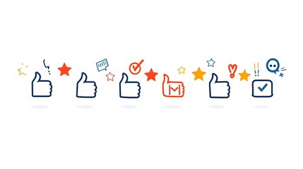 Poster - Comprehensive Collection of Customer Satisfaction Line Icons including Thumbs Up Thumbs Down and Rating Star Symbols Isolated on a White Background  Useful for Graphic Design
