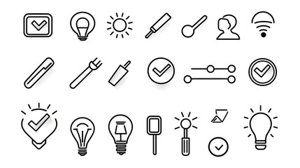 Poster - Comprehensive set of outline style feedback icons including rating scale and user review symbols on a clean white background  These graphic design elements can be used for user experience