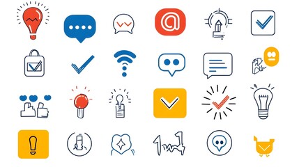 Aufkleber - Customer Review Icons Designed in Clean Line Style with Like Dislike and Comment Symbols for Web App or Digital Interface