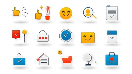 Aufkleber - Set of customer experience icons in a clean line art style featuring thumbs up happy face and review symbols to represent positive feedback customer satisfaction and brand endorsement