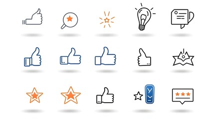 Aufkleber - Collection of simple line icon graphics for customer reviews including thumbs up star ratings and testimonial symbols  Ideal for use in web and mobile user interface designs marketing materials