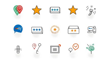 Fototapete - Set of minimalist outline icons representing various customer experience and satisfaction metrics such as star ratings comment boxes and satisfaction level indicators