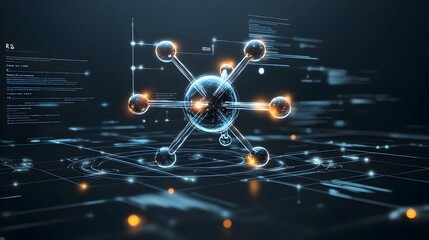 Poster - Futuristic and sleek atom featuring glowing particles and modern design elements perfect for scientific educational and technological applications