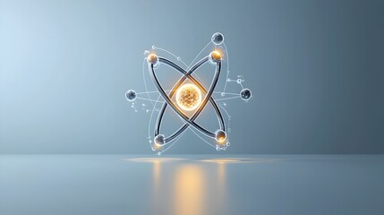 Aufkleber - Futuristic atom featuring glowing particles and sleek design elements perfect for scientific and educational applications such as presentations infographics or digital backgrounds