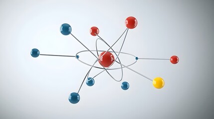 Poster - Captivating atomic concept featuring dynamic electron paths and a vibrant nucleus set against a clean white background