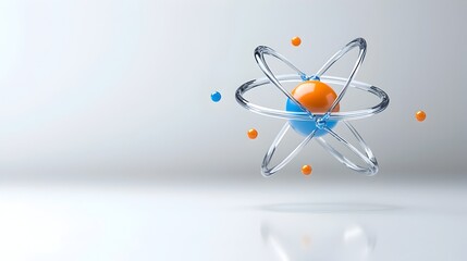 Poster - Striking and aesthetically pleasing digital of an atomic model with bright energy rings surrounding a vibrant nucleus set against a simple and clean background
