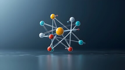 Poster - Captivating digital artwork showcasing an elegant and mesmerizing atomic structure with smooth gradients and vibrant multicolored particles isolated on a crisp minimalist background