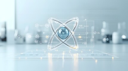 Poster - Elegant atomic design featuring radiant particles and a bright clear background that emphasizes simplicity and clarity showcasing the intricate beauty of the scientific world