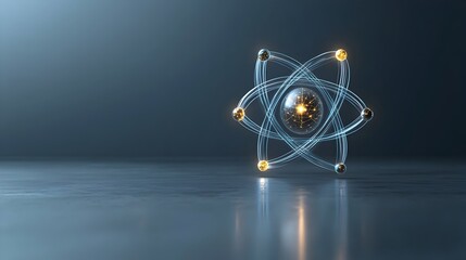 Poster - Mesmerizing Futuristic 3D Atom Design with Glowing Nucleus and Defined Electron Orbits   A stunning digital showcasing the intricate beauty of a futuristic atomic structure with vibrant particles and