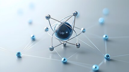 Aufkleber - Stylish and modern atomic science concept featuring data nodes and connecting lines blending atomic structure with network technology for a futuristic and innovative design
