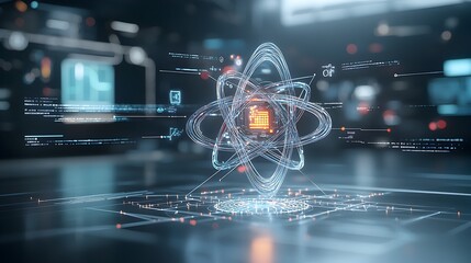 Poster - Glowing Atomic Network A Futuristic Visualization of Scientific Innovation Embodying the Interconnected Nature of Future Technology and Research