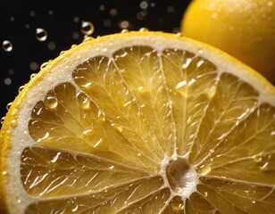 Wall Mural - Sliced lemon with water drops in backlight of sun.