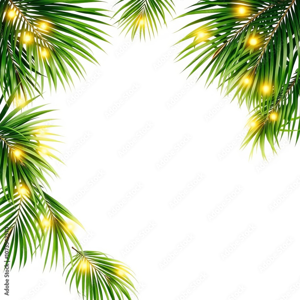 Tropical palm leaves border isolated on transparent background ...