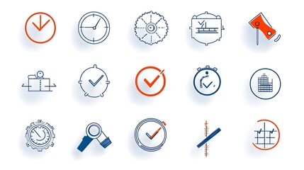 Fototapete - Clean line art style check icon set with symbols for assurance production and inspection processes on a white background  Ideal for web mobile and industrial design applications
