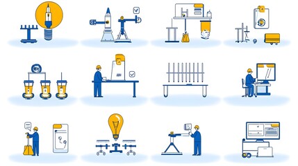 Poster - Assurance Icon Set in Line Style for Web Containing Evaluation Inspection and Testing on White Background  The set includes various icons related to management and assurance processes