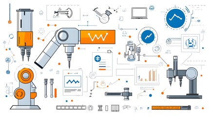 Leinwandbilder - Set of Line Art Assurance Icons Representing Inspection Evaluation and Production Symbols for Web Application Software Design and User Interface Development