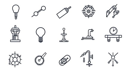 Fototapete - Collection of control web icons in a minimalist line style featuring symbols for inspection production and assurance processes on a clean white background