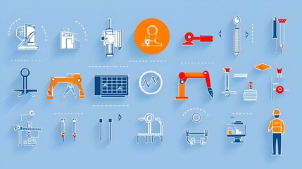 Poster - Set of Control Web Icons in Line Style Depicting Inspection Production and Assurance Symbols on White Background  Conceptual for Business Process Assurance and Continuous Improvement