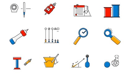 Leinwandbilder - Set of Line Style Icons Representing Control Process and Evaluation Symbols on a Clean White Background  Graphic Design Elements for Business Production Compliance and Inspection Concepts
