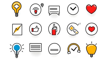 Fototapete - Line style customer satisfaction icons featuring symbols for rating feedback and client experience on a clean white background  Minimalist graphic for web app