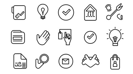 Fototapete - Collection of client satisfaction icons in a clean minimalist line style featuring various symbols for rating feedback and customer experience on a white background  These simple