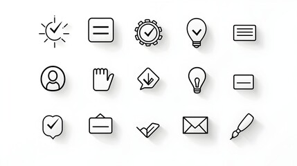 Aufkleber - Diverse collection of customer feedback icons in a clean line art style featuring symbols for rating testimonials and client satisfaction assessment on a white background