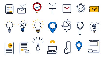Fototapete - This comprehensive collection of customer satisfaction icons features a variety of line art symbols representing feedback ratings testimonials