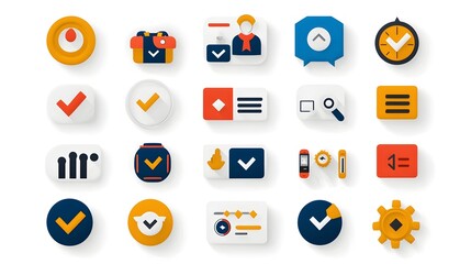 Fototapete - Set of minimalist and modern feedback icons designed for mobile apps featuring symbols and graphics that represent customer satisfaction metrics such as testimonials ratings