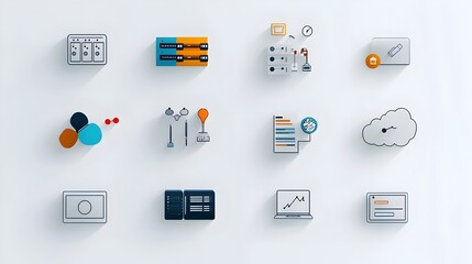 Poster - Collection of simple minimalist line icons representing web hosting cloud computing webspace domain and data exchange symbols on a clean white background  Ideal for web design digital services