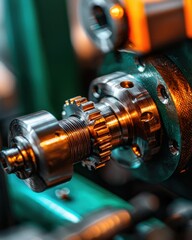 Poster - Close-Up View of Precision Engine Components with Shiny Metal Gears and Sophisticated Mechanical Parts Highlighting Industrial Manufacturing Processes