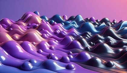 Aufkleber - Colorful waves of 3D liquid flowing across a lavender and gunmetal gradient background, 3D render style.