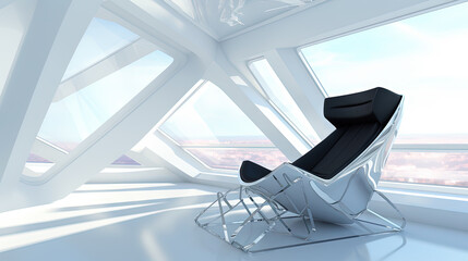 Poster - A white room with chairs and a good view. Futuristic business room, for work and meetings
