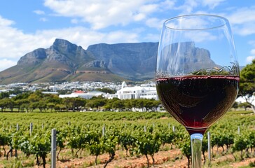 Red Wine Glass with Cape Town Mountain View