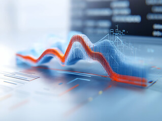 Aufkleber - A digital graph displaying fluctuating data trends, with colorful lines representing analytics over a blurred tech background.