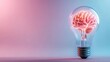 © svastix - A striking visual of a brain lighting up within a bulb, representing imaginative thinking and intelligence, set against a striking pink and blue background for contrast.