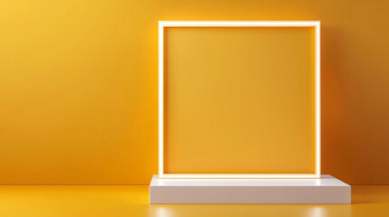 Poster - Minimalist golden frame with subtle glow on vibrant yellow background