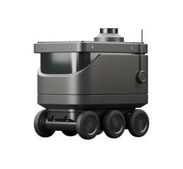 Poster - Delivery robot with wheels, isolated on a white background, concept of automation and technology. 3D Rendering