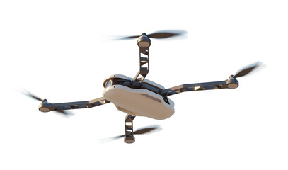Poster - Drone with propellers isolated on white background, sleek design, concept of technology and innovation. 3D Rendering