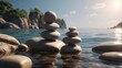 © My Faith - Zen concept beach stone stack at sea view