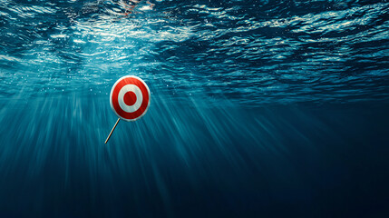Poster - Giant target submerged underwater with light rays creating serene atmosphere