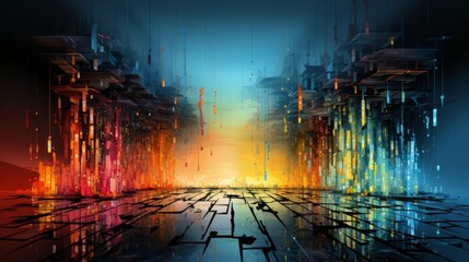 Canvas Print - a colorful cityscape with a blue sky and orange and red buildings