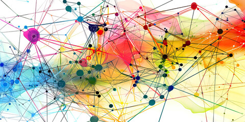 Poster - An intricate concept web, with lines and nodes in different colors, depicting the complex relationships between various ideas.