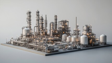 Aufkleber - a 3d rendering of a large industrial complex with numerous pipes, tanks, and towers.